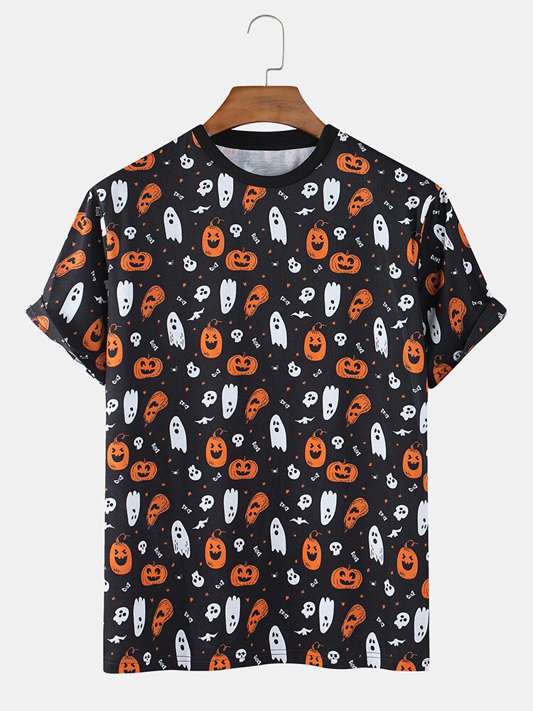 Camisetas Casuales De Manga Corta Con Cuello Redondo Y Dibujos Animados De Halloween Para Hombre