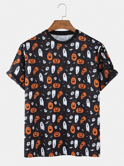 Camisetas Casuales De Manga Corta Con Cuello Redondo Y Dibujos Animados De Halloween Para Hombre