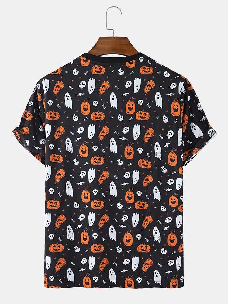 Camisetas Casuales De Manga Corta Con Cuello Redondo Y Dibujos Animados De Halloween Para Hombre