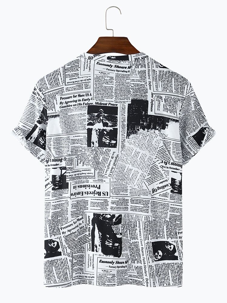 Camisetas Casuales De Manga Corta Con Cuello Redondo Y Estampado De Periódico Para Hombre