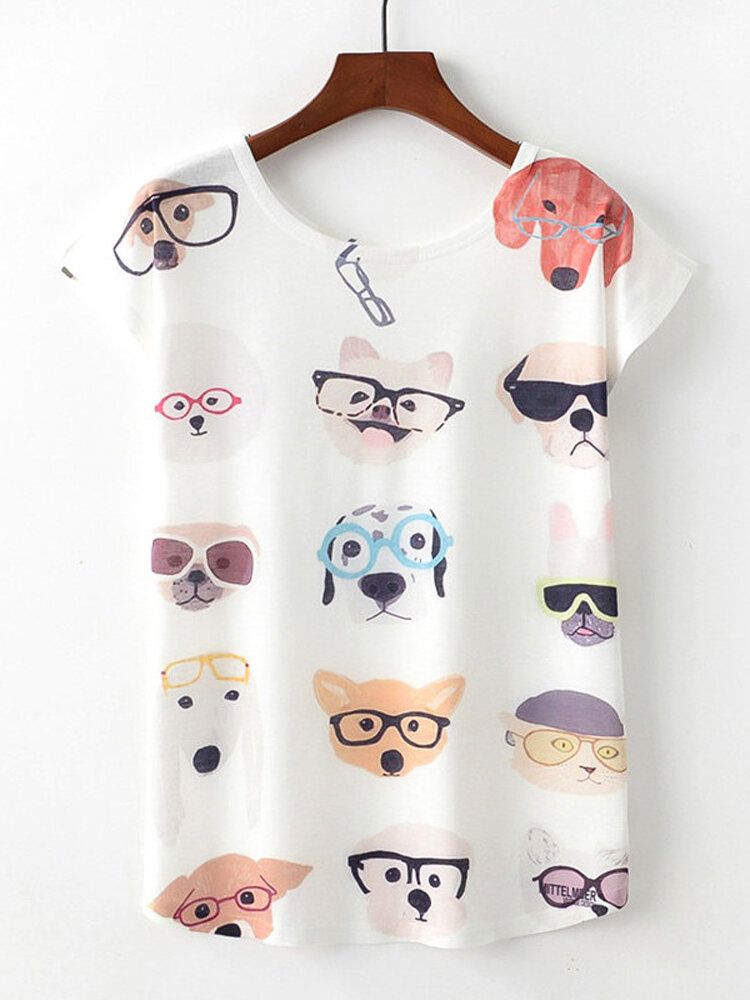 Camisetas Casuales De Manga Corta Con Cuello Redondo Y Estampado De Perro Para Mujer