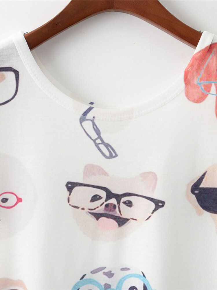 Camisetas Casuales De Manga Corta Con Cuello Redondo Y Estampado De Perro Para Mujer