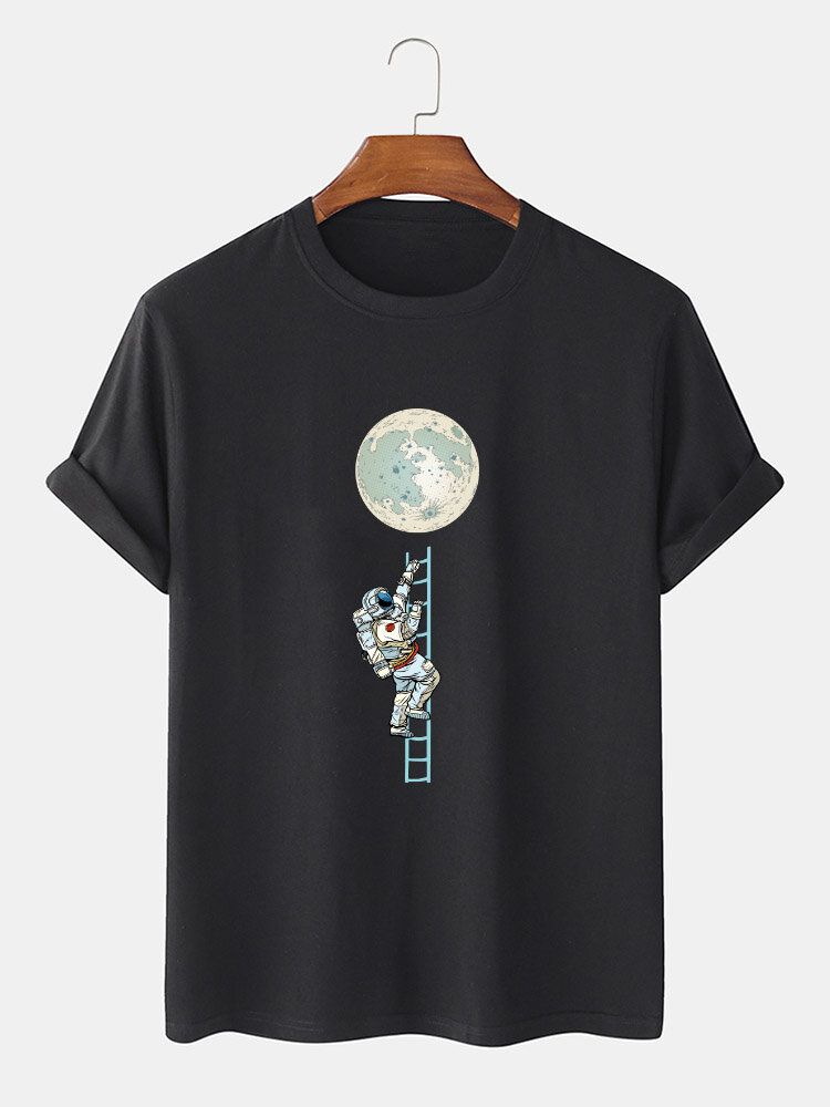 Camisetas Casuales De Manga Corta Con Estampado De Astronauta Divertido 100% Algodón Para Hombre