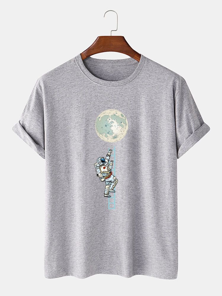 Camisetas Casuales De Manga Corta Con Estampado De Astronauta Divertido 100% Algodón Para Hombre