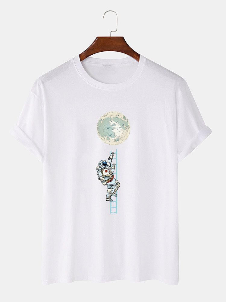 Camisetas Casuales De Manga Corta Con Estampado De Astronauta Divertido 100% Algodón Para Hombre