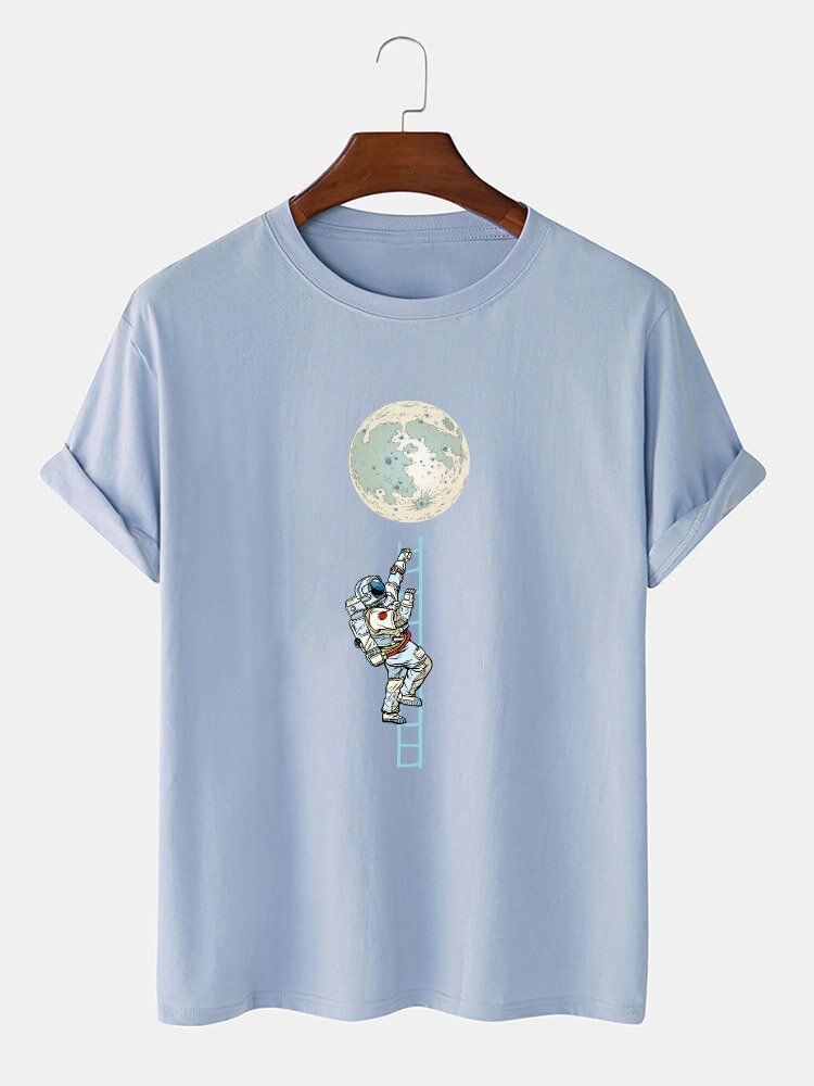 Camisetas Casuales De Manga Corta Con Estampado De Astronauta Divertido 100% Algodón Para Hombre