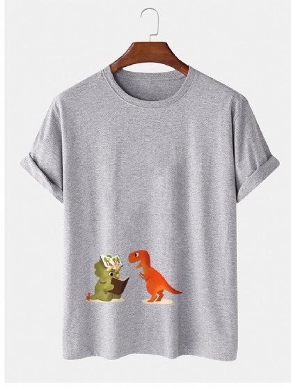 Camisetas Casuales De Manga Corta Con Estampado De Dinosaurio De Dibujos Animados 100% Algodón Para Hombre