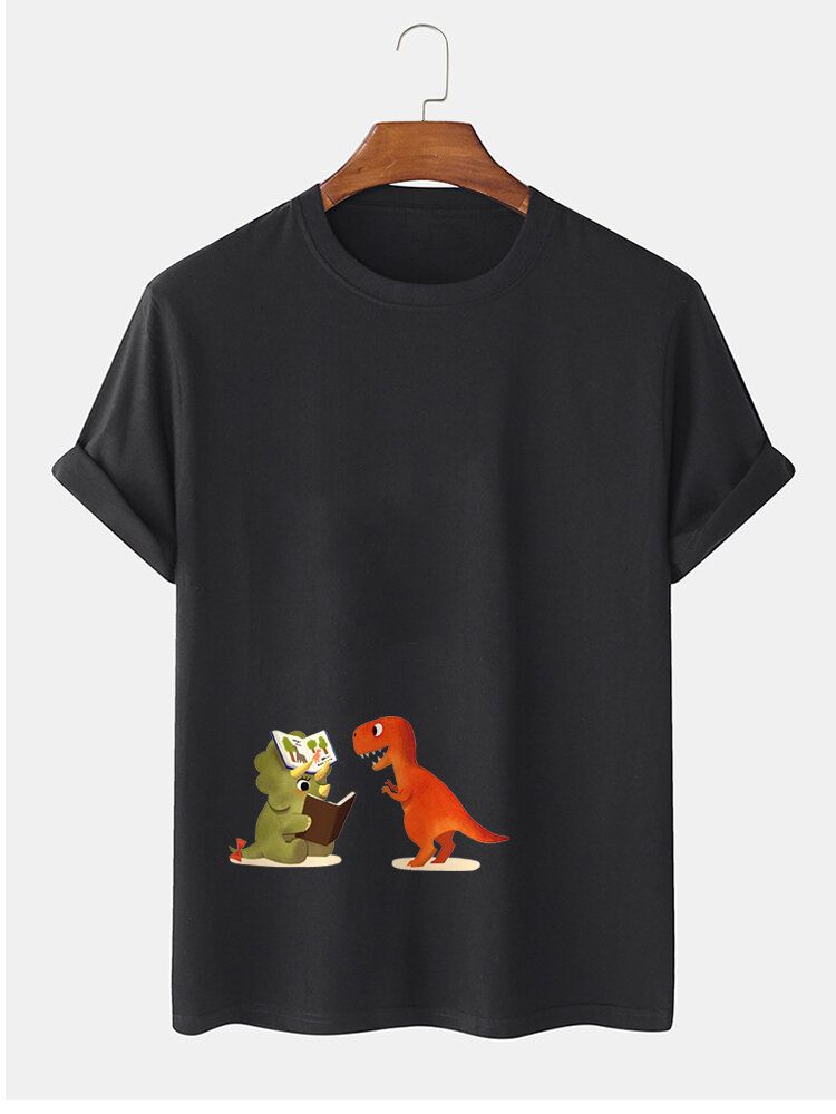 Camisetas Casuales De Manga Corta Con Estampado De Dinosaurio De Dibujos Animados 100% Algodón Para Hombre