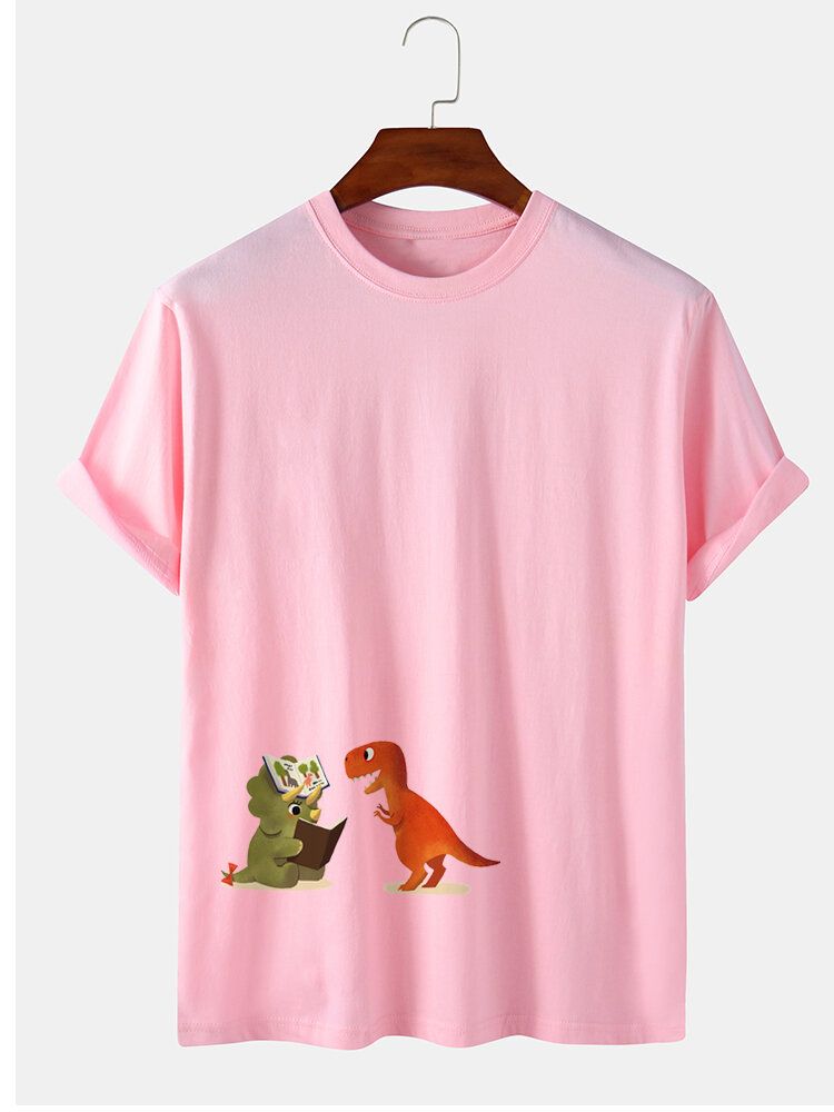 Camisetas Casuales De Manga Corta Con Estampado De Dinosaurio De Dibujos Animados 100% Algodón Para Hombre