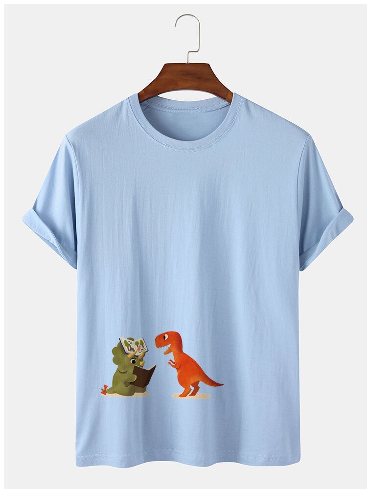 Camisetas Casuales De Manga Corta Con Estampado De Dinosaurio De Dibujos Animados 100% Algodón Para Hombre