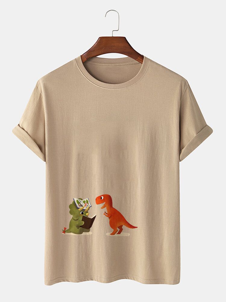 Camisetas Casuales De Manga Corta Con Estampado De Dinosaurio De Dibujos Animados 100% Algodón Para Hombre