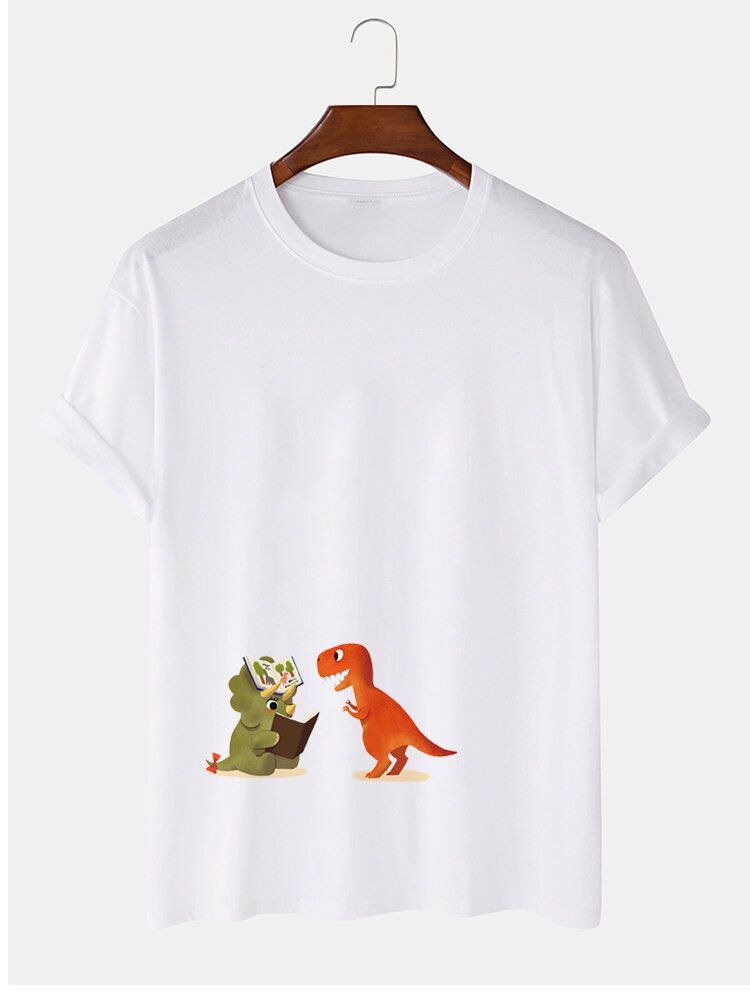 Camisetas Casuales De Manga Corta Con Estampado De Dinosaurio De Dibujos Animados 100% Algodón Para Hombre