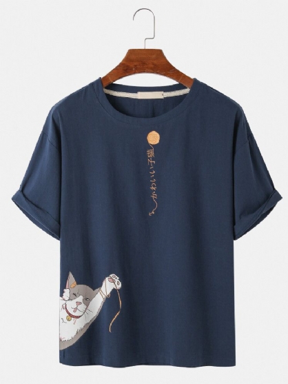 Camisetas Casuales De Manga Corta Con Estampado De Texto Con Estampado De Gato De Dibujos Animados Lindo De Algodón