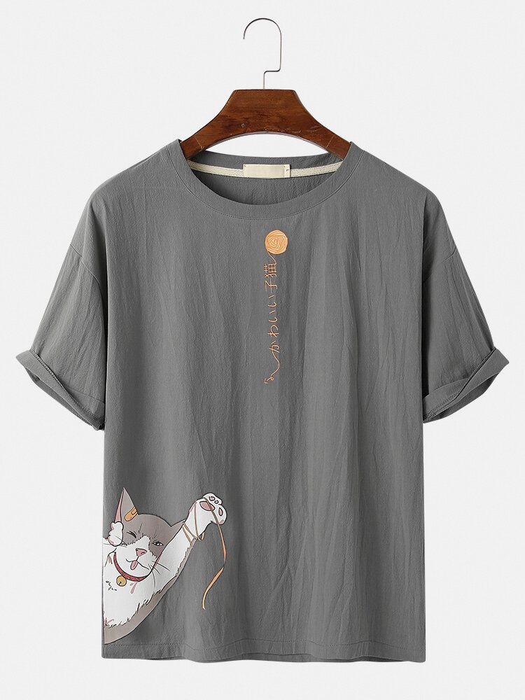 Camisetas Casuales De Manga Corta Con Estampado De Texto Con Estampado De Gato De Dibujos Animados Lindo De Algodón