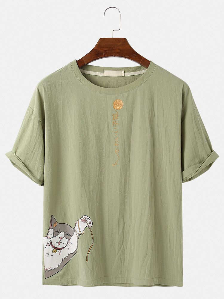 Camisetas Casuales De Manga Corta Con Estampado De Texto Con Estampado De Gato De Dibujos Animados Lindo De Algodón