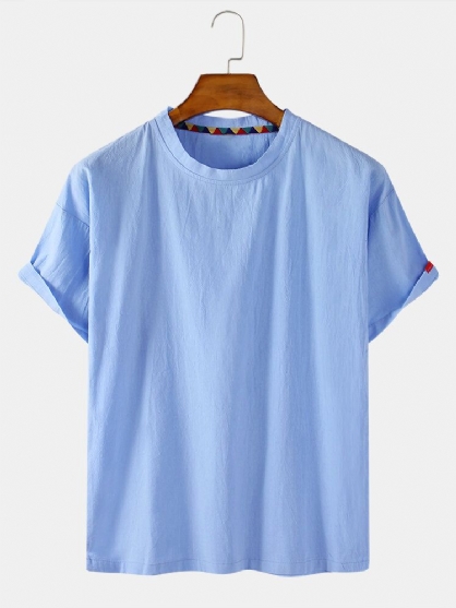 Camisetas De Cuello Redondo Fino Sueltas Informales Simples De Color Sólido De Algodón Para Hombre