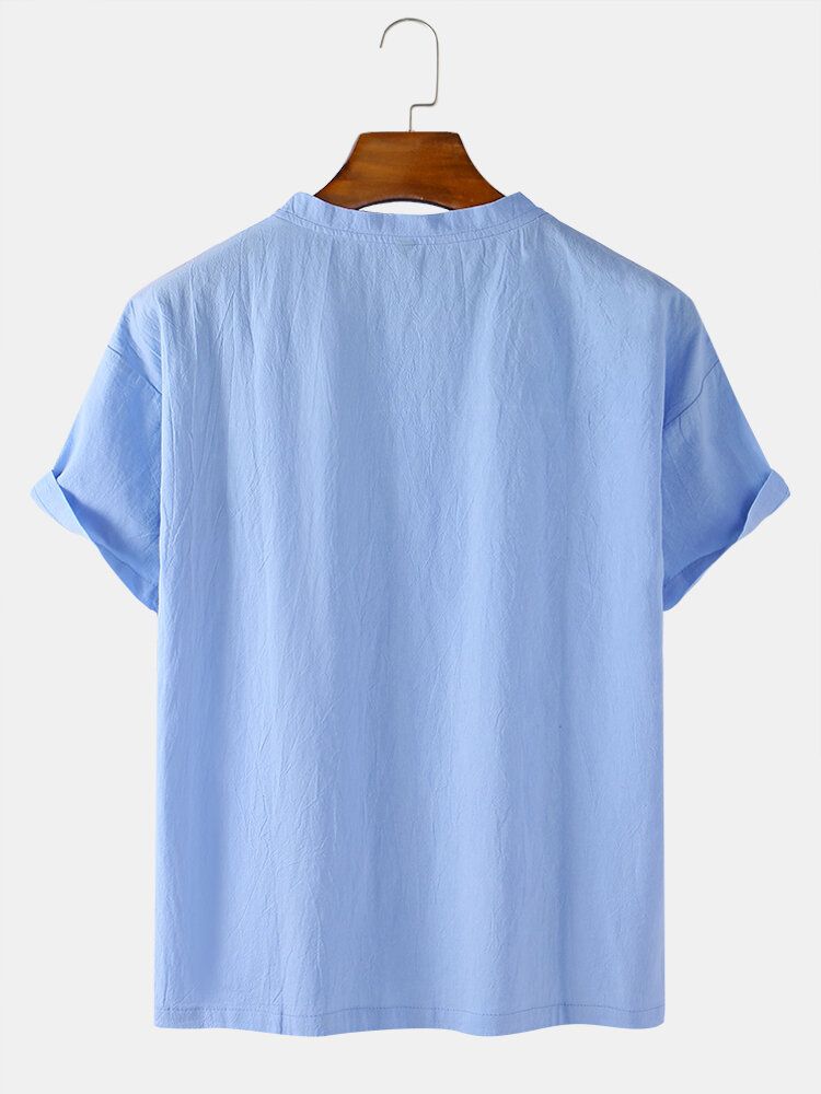 Camisetas De Cuello Redondo Fino Sueltas Informales Simples De Color Sólido De Algodón Para Hombre