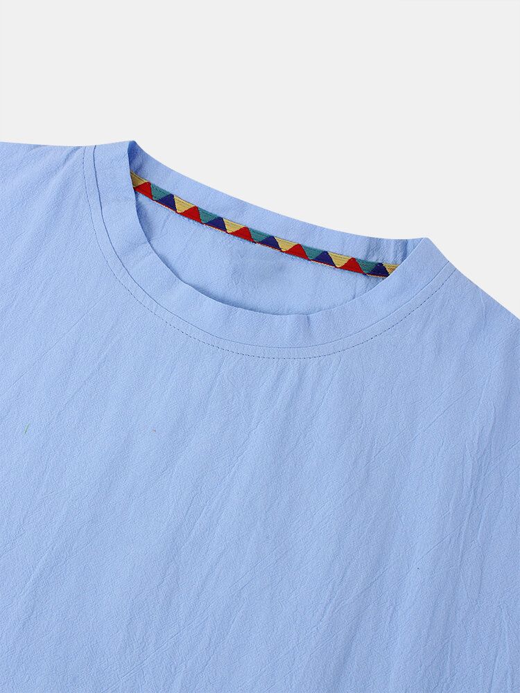 Camisetas De Cuello Redondo Fino Sueltas Informales Simples De Color Sólido De Algodón Para Hombre