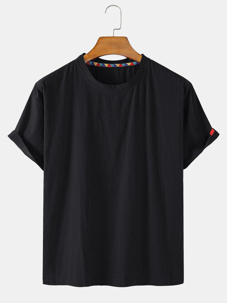 Camisetas De Cuello Redondo Fino Sueltas Informales Simples De Color Sólido De Algodón Para Hombre