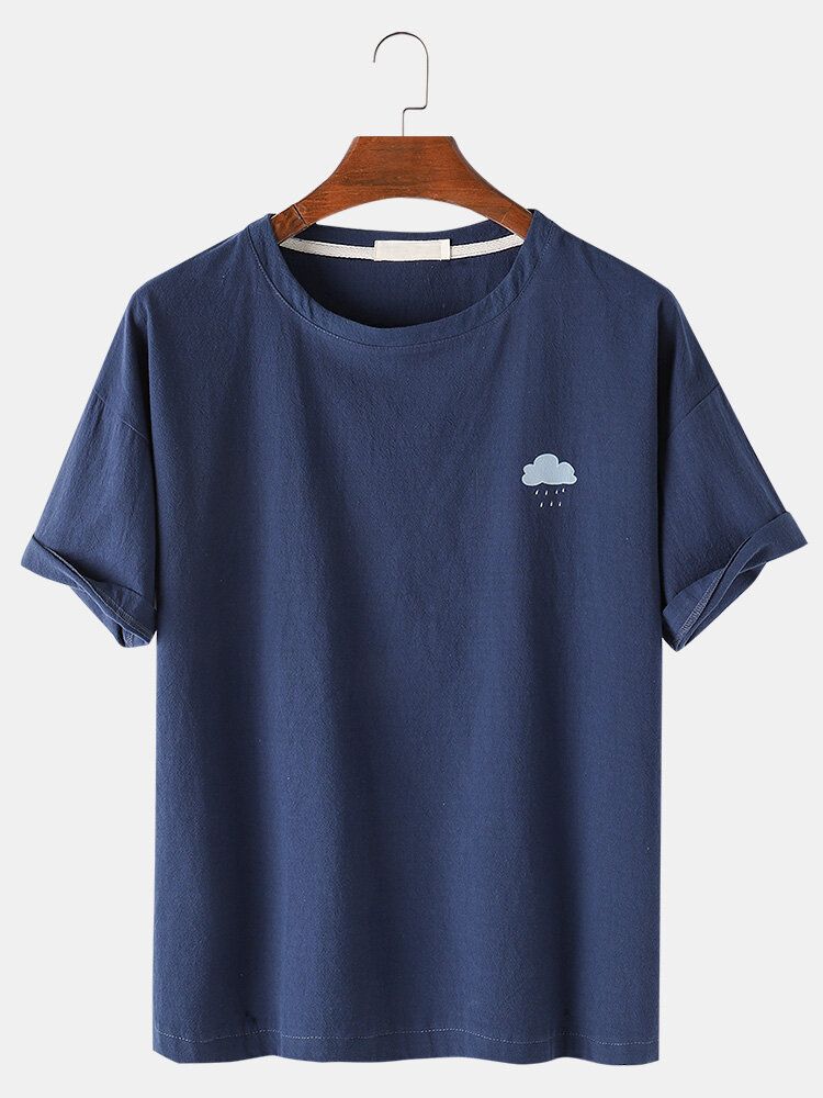 Camisetas De Cuello Redondo Informales Sueltas Con Patrón De Clima De Color Sólido Para Hombre