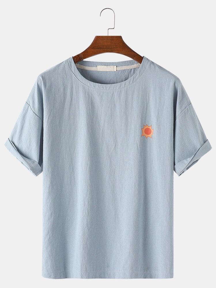 Camisetas De Cuello Redondo Informales Sueltas Con Patrón De Clima De Color Sólido Para Hombre