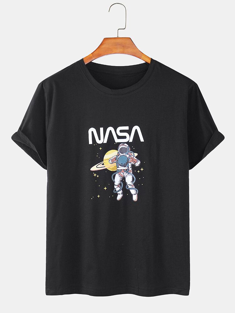 Camisetas De Cuello Redondo De Manga Corta Con Estampado De Astronauta 100% Algodón