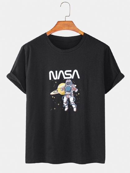 Camisetas De Cuello Redondo De Manga Corta Con Estampado De Astronauta 100% Algodón