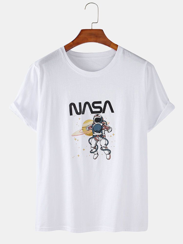 Camisetas De Cuello Redondo De Manga Corta Con Estampado De Astronauta 100% Algodón