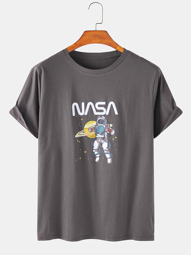 Camisetas De Cuello Redondo De Manga Corta Con Estampado De Astronauta 100% Algodón