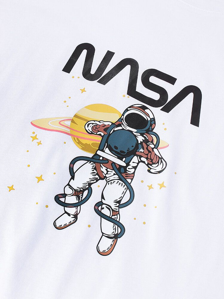 Camisetas De Cuello Redondo De Manga Corta Con Estampado De Astronauta 100% Algodón