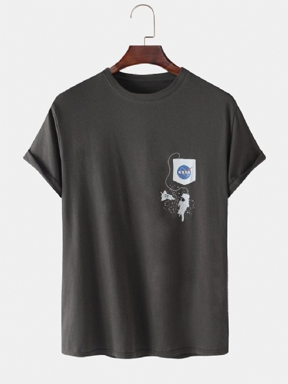 Camisetas De Cuello Redondo Sueltas De Manga Corta Con Estampado De Astronauta De Dibujos Animados Para Hombre