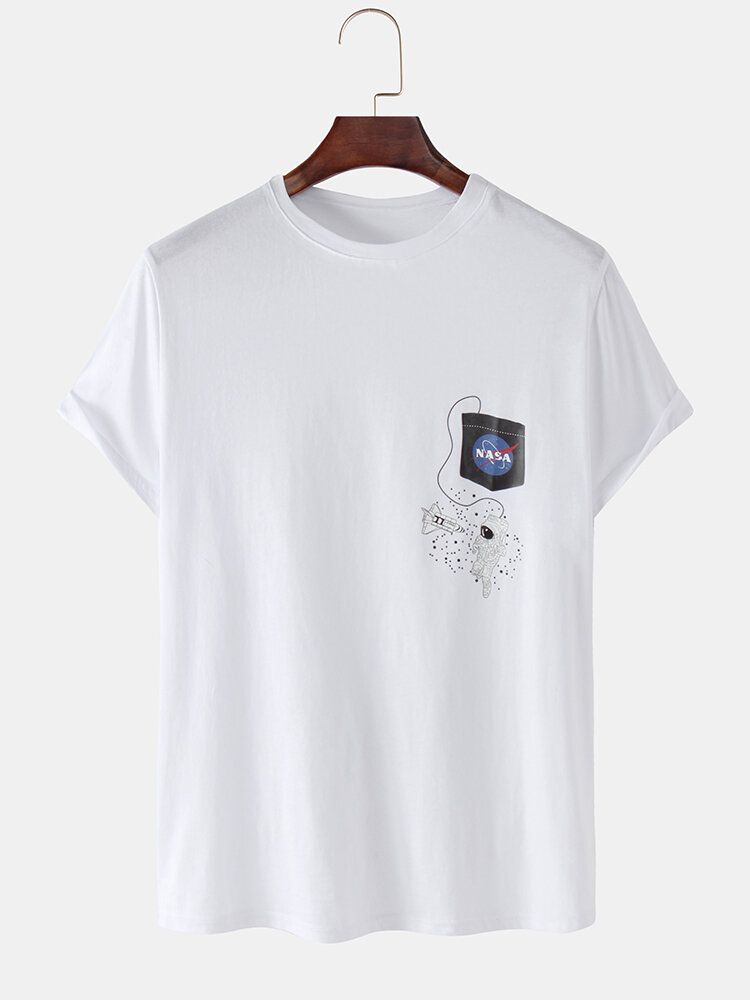 Camisetas De Cuello Redondo Sueltas De Manga Corta Con Estampado De Astronauta De Dibujos Animados Para Hombre