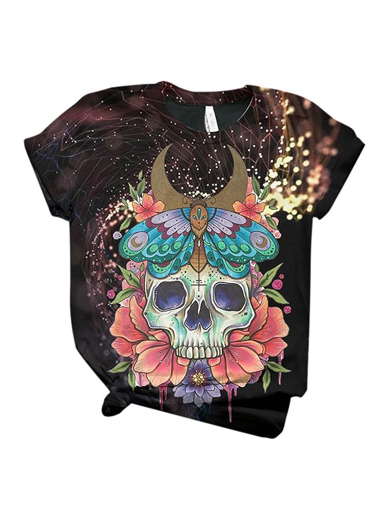 Camisetas De Diseñador Con Estampado Floral De Esqueleto Colorido Para Mujer