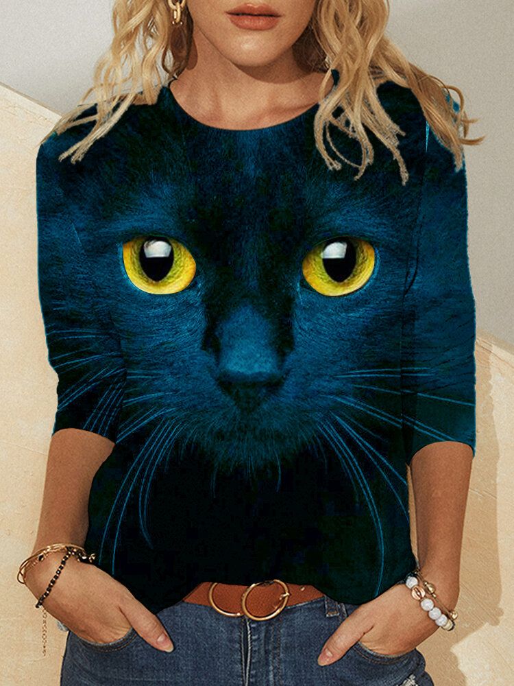 Camisetas De Diseño De Manga Larga Con Estampado De Gato 3d Para Mujer