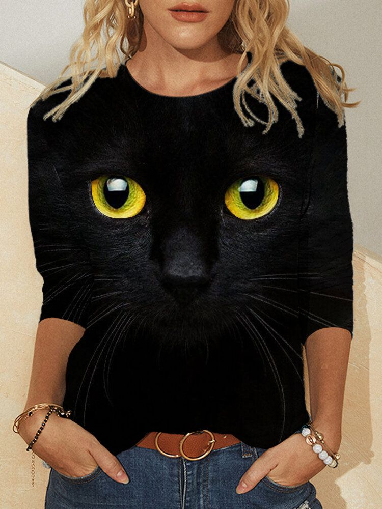 Camisetas De Diseño De Manga Larga Con Estampado De Gato 3d Para Mujer