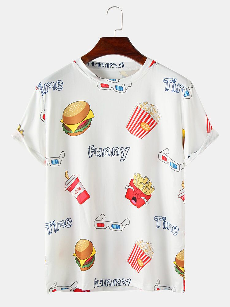 Camisetas Divertidas De Manga Corta De Algodón Con Cuello Redondo Y Estampado De Comida Rápida Para Hombre