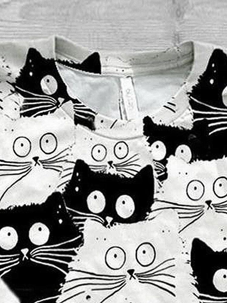 Camisetas Divertidas De Manga Corta Con Cuello Redondo Y Estampado De Gato De Dibujos Animados Divertidos Para Mujer