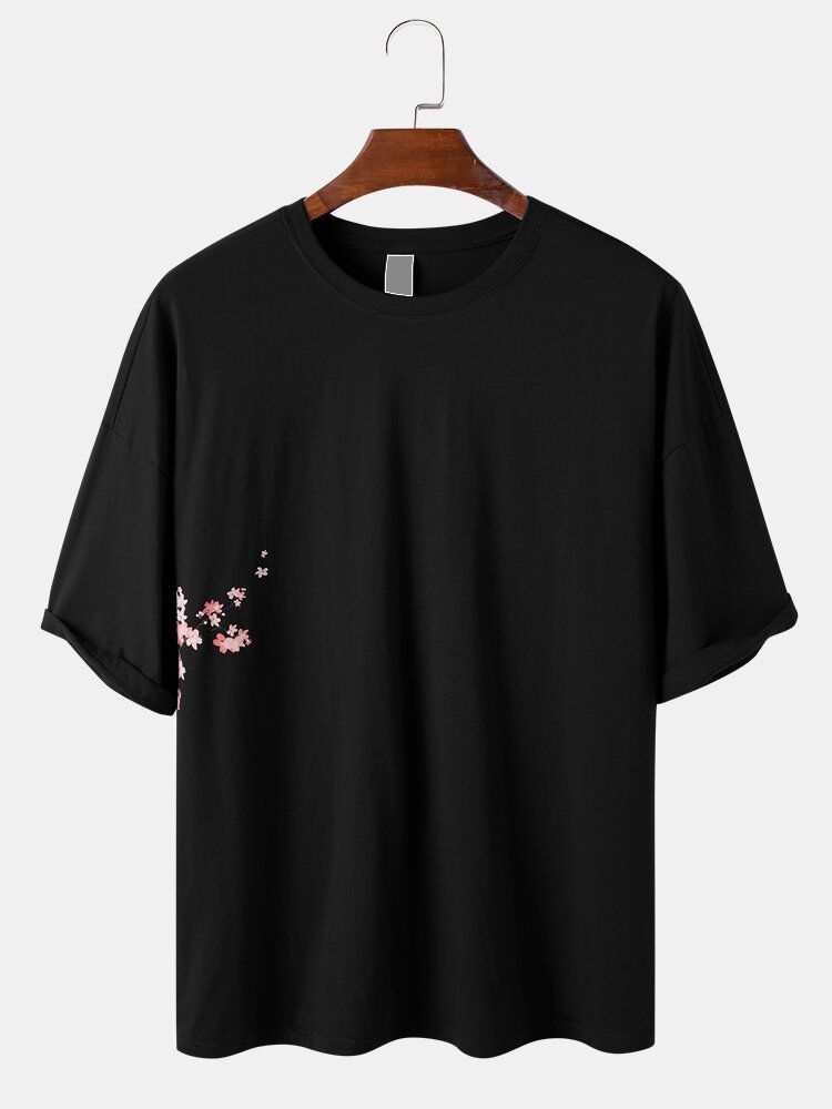 Camisetas Holgadas De Manga Corta 100% Algodón Con Estampado Floral En La Espalda Para Hombre