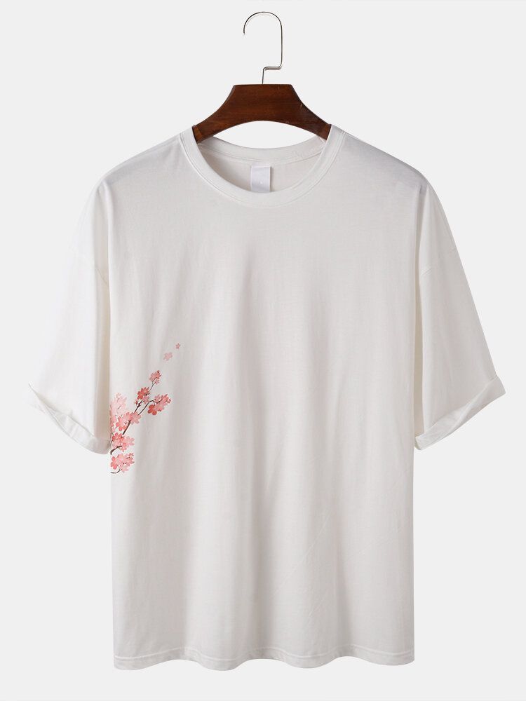 Camisetas Holgadas De Manga Corta 100% Algodón Con Estampado Floral En La Espalda Para Hombre