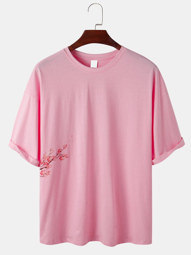 Camisetas Holgadas De Manga Corta 100% Algodón Con Estampado Floral En La Espalda Para Hombre