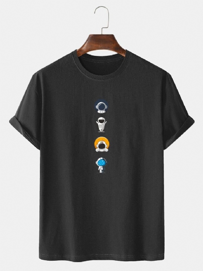 Camisetas Informales Con Cuello Redondo Y Estampado De Astronauta De Dibujos Animados 100% Algodón Para Hombre