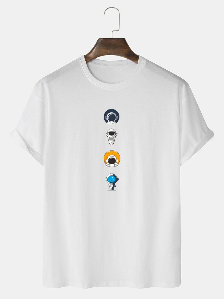 Camisetas Informales Con Cuello Redondo Y Estampado De Astronauta De Dibujos Animados 100% Algodón Para Hombre