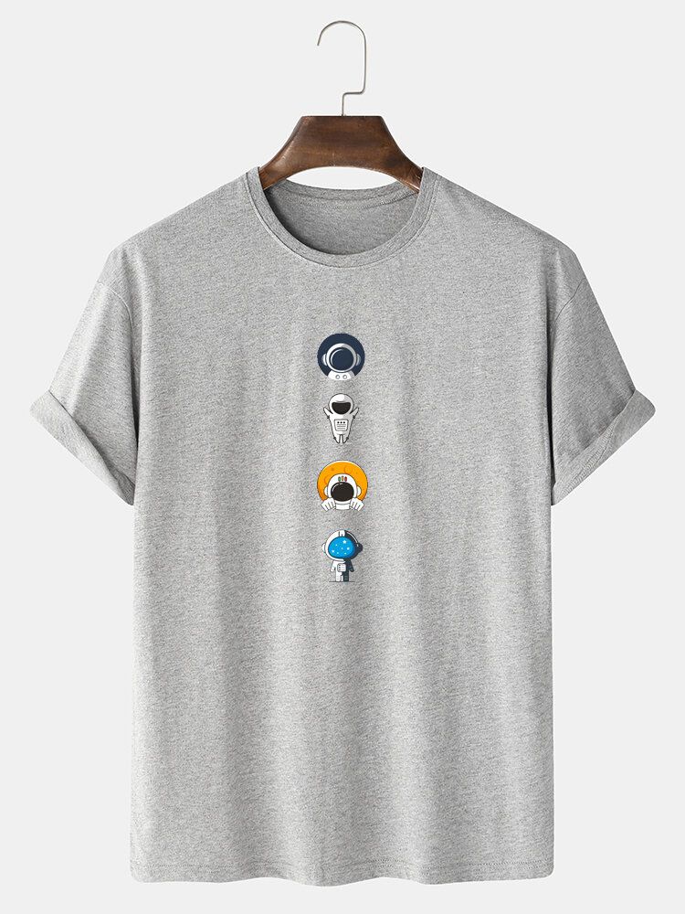 Camisetas Informales Con Cuello Redondo Y Estampado De Astronauta De Dibujos Animados 100% Algodón Para Hombre