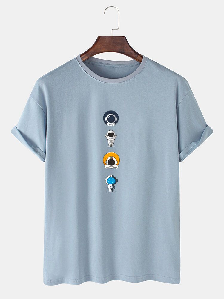 Camisetas Informales Con Cuello Redondo Y Estampado De Astronauta De Dibujos Animados 100% Algodón Para Hombre