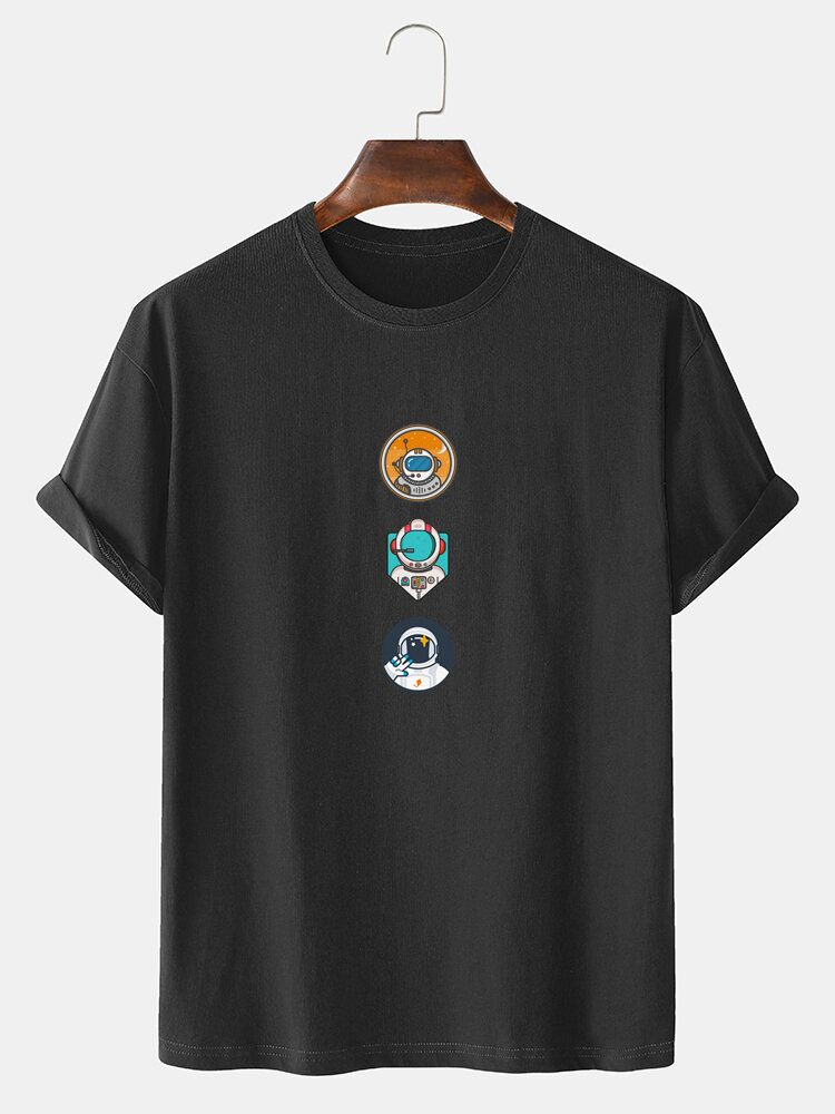 Camisetas Informales De Cuello Redondo Con Estampado De Astronauta De Dibujos Animados 100% Algodón Para Hombre