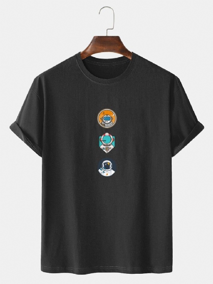 Camisetas Informales De Cuello Redondo Con Estampado De Astronauta De Dibujos Animados 100% Algodón Para Hombre