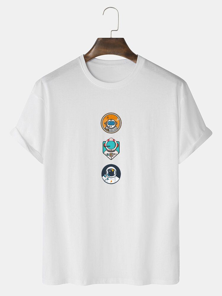 Camisetas Informales De Cuello Redondo Con Estampado De Astronauta De Dibujos Animados 100% Algodón Para Hombre