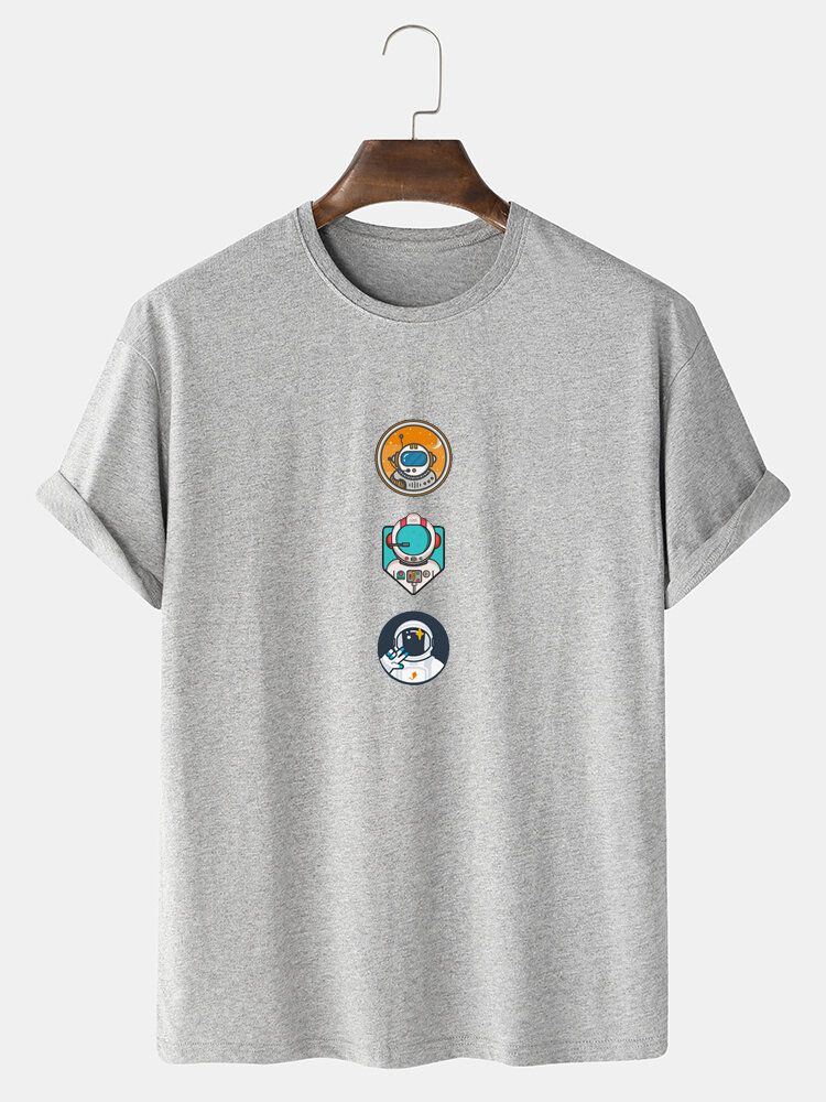 Camisetas Informales De Cuello Redondo Con Estampado De Astronauta De Dibujos Animados 100% Algodón Para Hombre