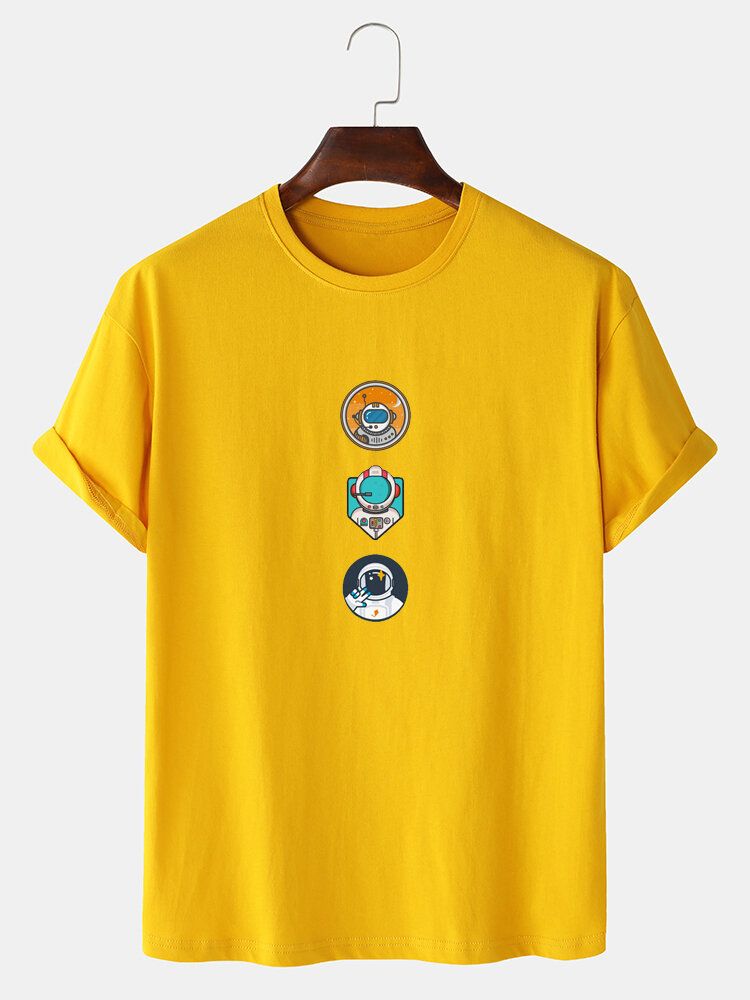 Camisetas Informales De Cuello Redondo Con Estampado De Astronauta De Dibujos Animados 100% Algodón Para Hombre