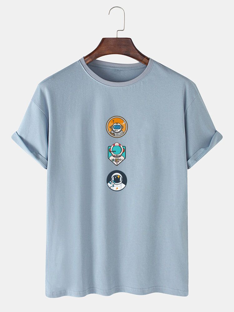 Camisetas Informales De Cuello Redondo Con Estampado De Astronauta De Dibujos Animados 100% Algodón Para Hombre